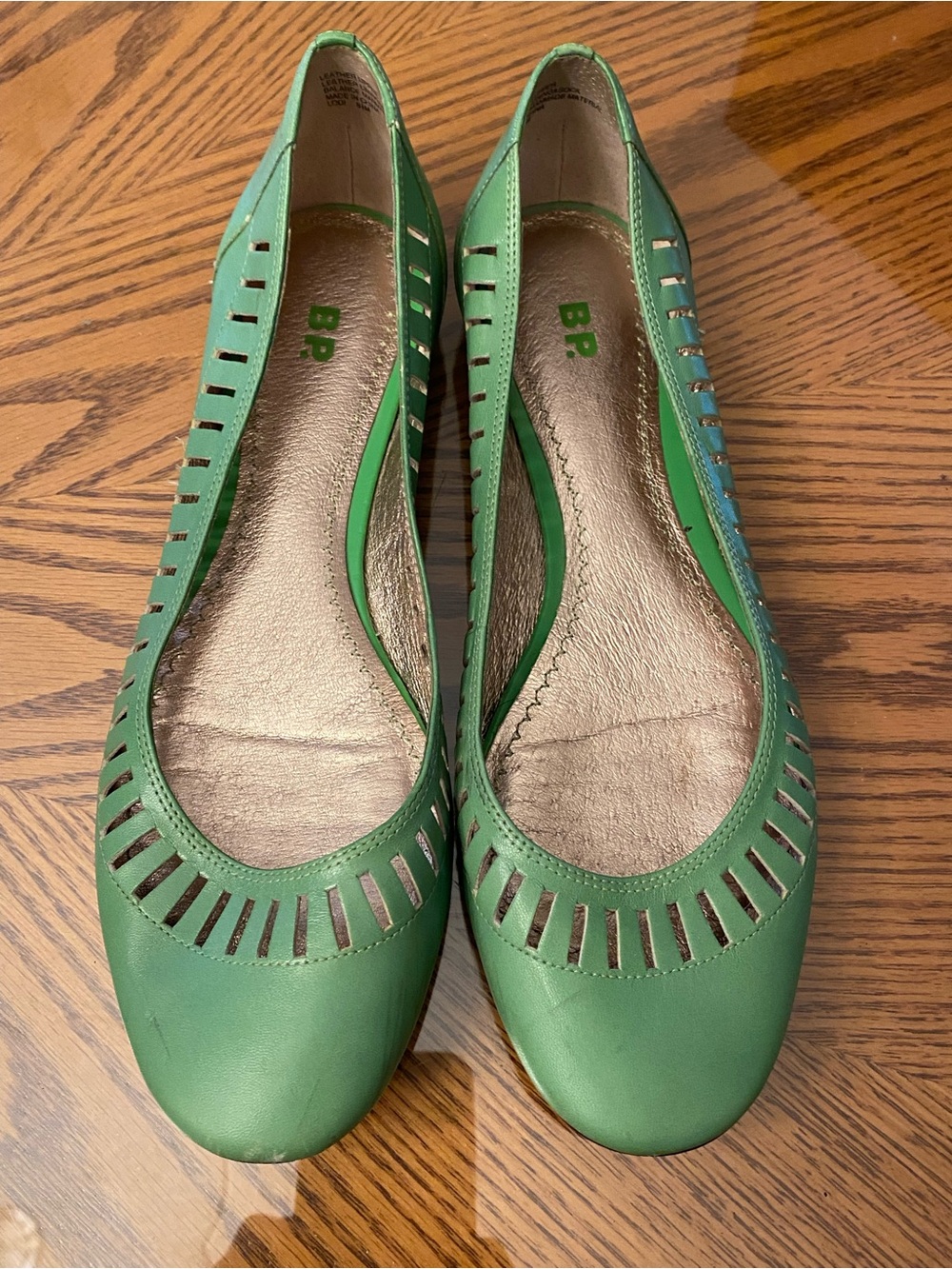 bp Green Laser-Cut Ballet Flats